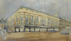 A fine 1930's architects drawing and watercolour wash painting of 'Hooper's, Torquay', formerly