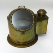A brass ships marine binnacle compass, with helmet shape case with oil lamp.