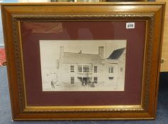 A photographic print, three Plymouth prints including Saltram House, New George Street and