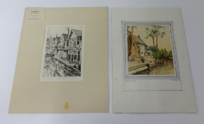 Donald Crawford, two dry point etchings including 'Canterbury', Frank Smart 1950, two etchings,