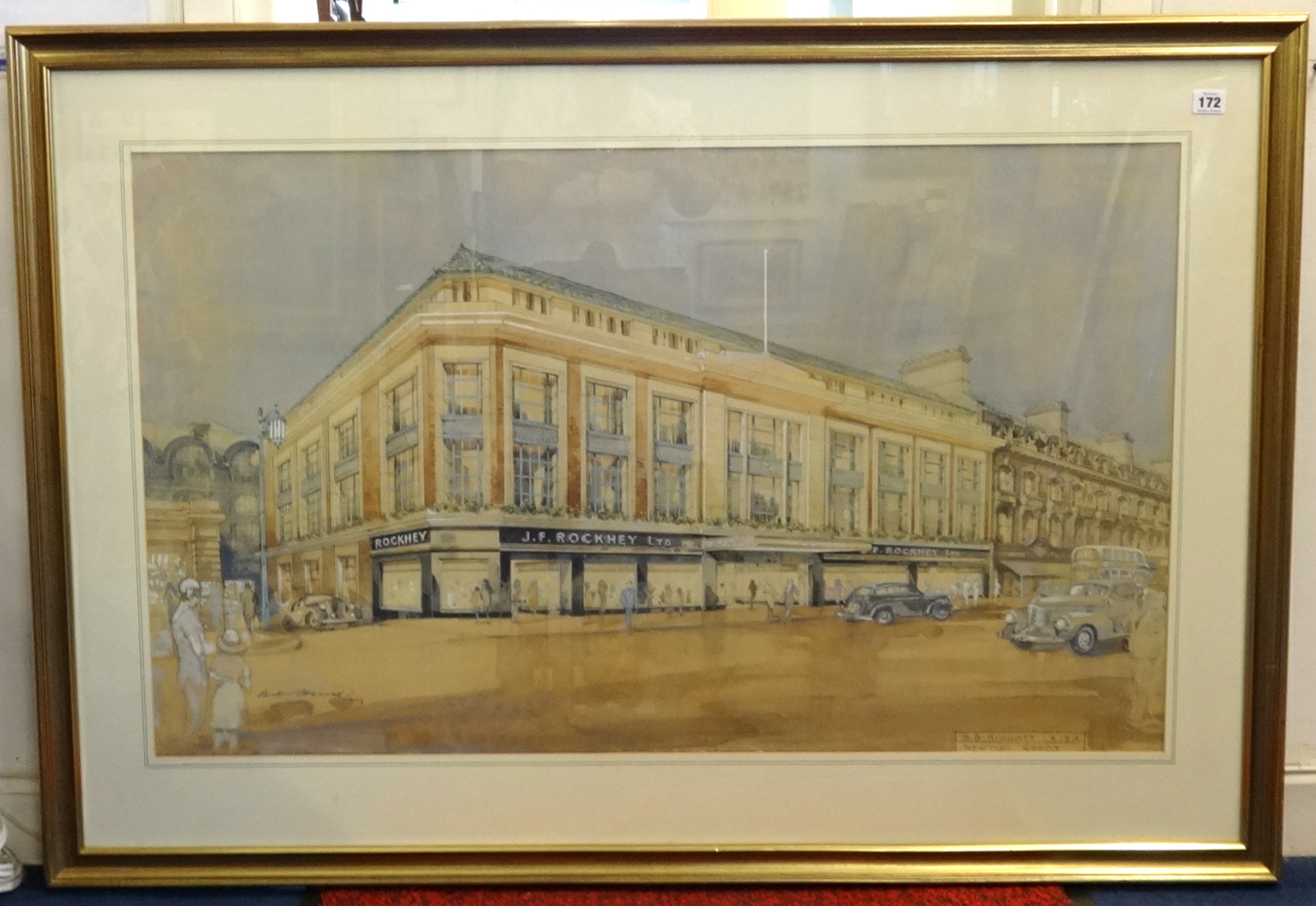 A fine 1930's architects drawing and watercolour wash painting of 'Hooper's, Torquay', formerly - Image 2 of 2