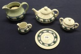 Doulton crackle glaze Polar Bear set including Teapot (chip to spout), Trivet, Milk Jug and Sugar