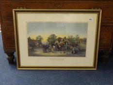 After William Shayer a print 'At The Cross Roads' also an oval framed wall mirror.