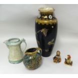 Two Hummell figures, 1977 Burleigh jug, Art pottery jug with St.Ives seal and a large gilt '