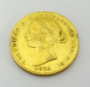 Victoria, a gold Australia Sovereign, bun head, 1870.