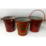 Three old red painted Fire Buckets (3).