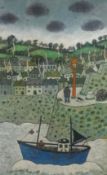 Joan Gillchrest (1918-2008) signed oil, 'Newlyn' 73cm x 43cm. Provenance; this fine early painting