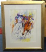 Sheila Gill, signed print 'Colours of the Race', 66cm x 24cm t/w three others