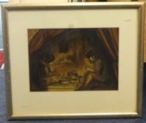 Harry Keir (Scottish 1902 - 1977), signed watercolour 1949, 'Figures in a Tent', 24cm x 34cm.