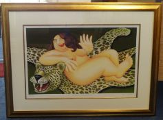 Beryl Cook (1926-2008), print 'Nude on a Leopard Skin' rare edition PP 1/10 from the Cook families