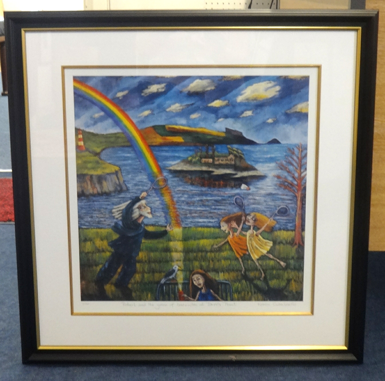 Karen Ciambriello, signed print 'Robert Lenkiewicz and a Game of Badminton at Devils Point' No 7/ - Image 2 of 2