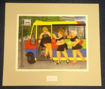 Beryl Cook (1926-2008) signed print 'Bus Stop', unframed, 50cm x 39cm.