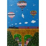 Brian Pollard, signed acrylic 'Tram and Viaduct'.21cm x 14.5cm, Provenance; from the studio of the