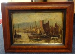 Arthur White (1865-1953), signed oil on board, 'St.Ives Harbour Towards Church', 26cm x 17cm.