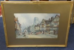 A.Watts (probably Arthur G. Watts 1883 - 1935), signed watercolour, 'Temple Street, Bristol', titled