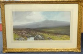 Attributed Reginald Daniel Sherrin (1891 - 1971) 'Dartmoor' watercolour, 34cm x 64cm.