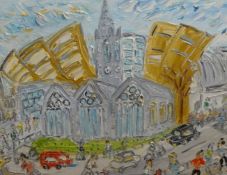 Sean Hayden, (Cornwall) signed oil on canvas, Charles Cross Plymouth, 65cm x 90cm