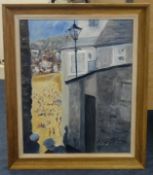 Penn Carwardine, signed acrylic 'Between the Houses, St. Ives', 50cm x 40cm.