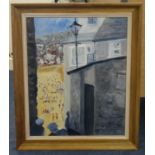 Penn Carwardine, signed acrylic 'Between the Houses, St. Ives', 50cm x 40cm.