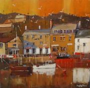 Jean May Parsons, signed canvas 'Padstow in the Autumn' 50cm x 50cm.
