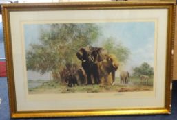 David Shepherd, signed limited edition print 'Elephants and Egrets' No 402/1300, 43cm x 75cm.