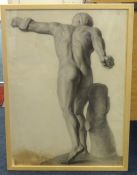 Collection of seven pencil drawings, Athletic Male Portraits, the largest 69cm x 43cm (7)