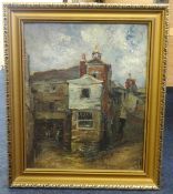 Unsigned, (Traditional Cornish School) oil 'Houses Behind Sloop Inn, St.Ives', 30cm x 25cm.