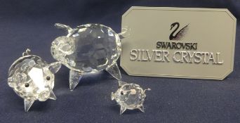 Swarovski Crystal Family of 3 Pigs Large, Medium and Small