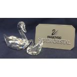 Swarovski Crystal Flirting Swan and Small Renewal Swan