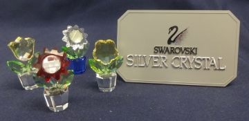 Swarovski Crystal 4 x Small Coloured Flowers in Pots