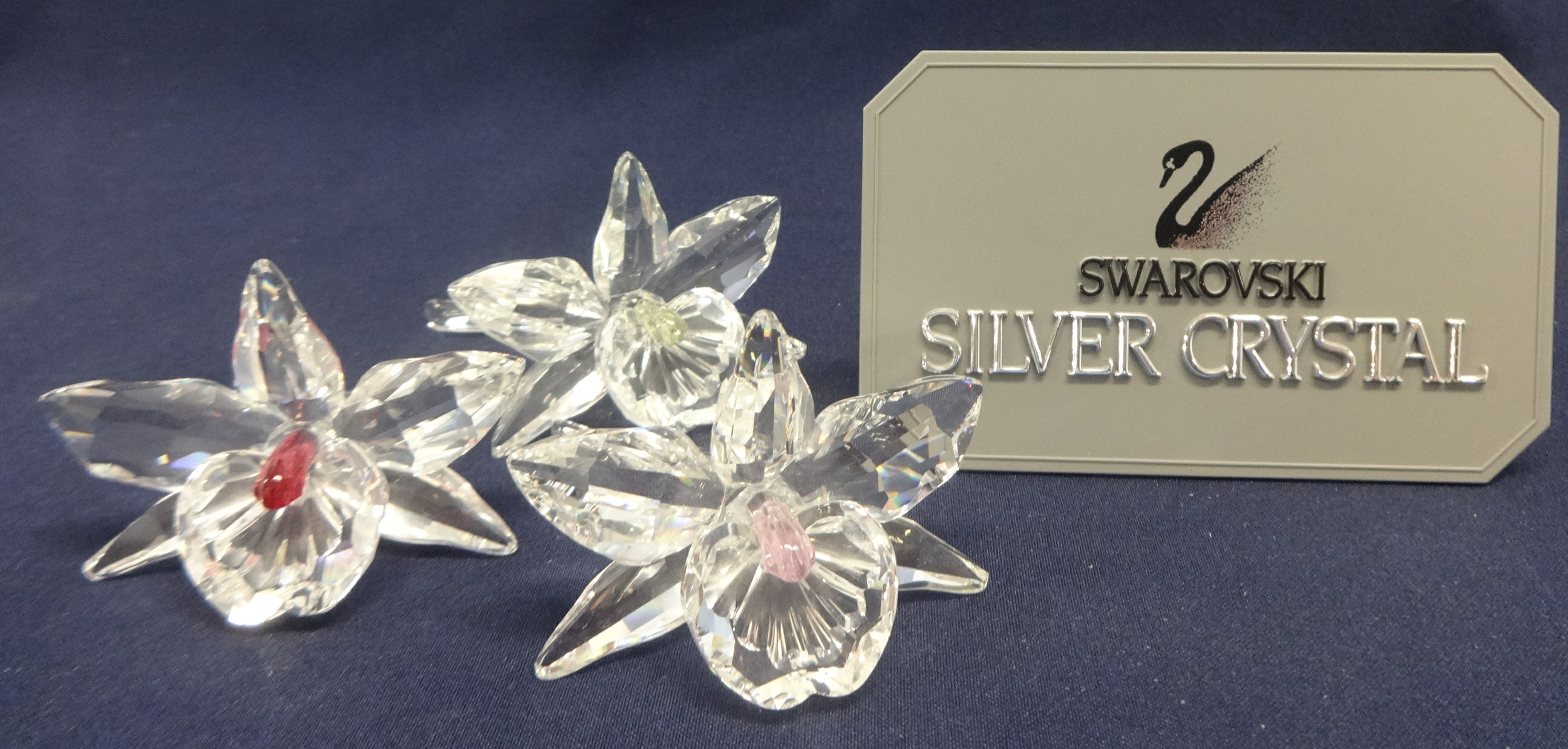 Swarovski Crystal Orchids x 3 , Dark Pink, Pale Pink & Pale Yellow