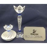 Swarovski Crystal - Blue flower candlestick + trinket box