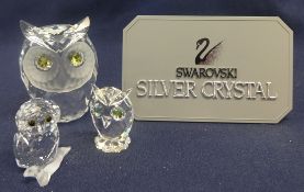 Swarovski Crystal 3 x Owls Large Owl, Small Owl, Mini Owl