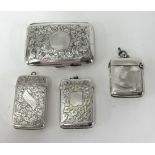 Two silver vestas, silver cigarette case and a silver plated vesta