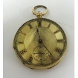 A 14ct gold open face pocket watch, with key wind movement, 'Patent Lever'