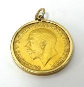 A Geo. V full gold sovereign with pendant mount in 9ct gold, also a Victorian silver jubilee coin