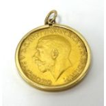 A Geo. V full gold sovereign with pendant mount in 9ct gold, also a Victorian silver jubilee coin