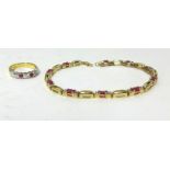 A 9ct gold bracelet, also an 18ct gold ring set with ruby and diamonds (2).