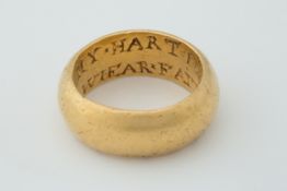 A rare gold Posy Ring, possibly 17th century, inscribed to the inner surface in Old English text ‘My