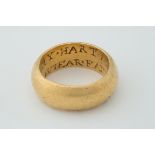 A rare gold Posy Ring, possibly 17th century, inscribed to the inner surface in Old English text ‘My