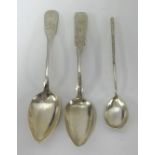 Three Russian assorted silver spoons, approx 76.5gms.