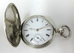 Waltham, a large silver cased hunter pocket watch (Broadway) 1884.