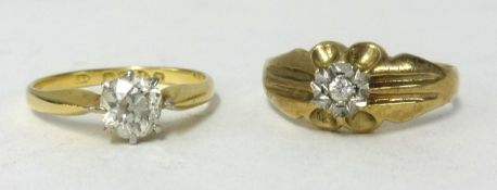 An 18ct gold diamond solitaire ring, set with an old cut stone, also a 9ct gold and diamond set ring