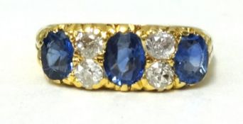 An antique 18ct gold sapphire and diamond hoop ring, approx sapphire weight 1.50ct, approx diamond