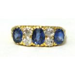 An antique 18ct gold sapphire and diamond hoop ring, approx sapphire weight 1.50ct, approx diamond