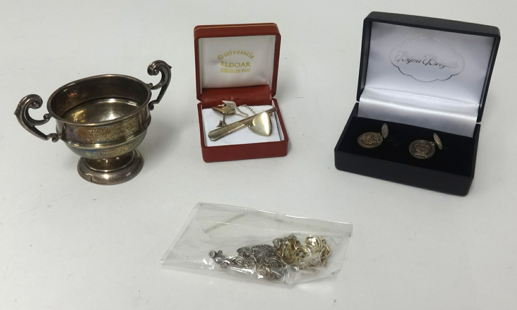 A miniature silver cup and various modern silver and other general jewellery.