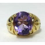 An 9ct gold amethyst solitaire ring, finger size N.