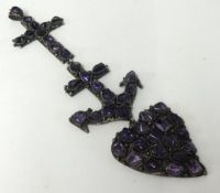 An unusual large pendant, set with amethyst, designed as a heart, cross and anchor, length 24cm.