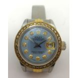 Rolex, a pretty ladies Oyster Perpetual Datejust, steel and gold wrist watch with mother of pearl