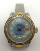 Rolex, a pretty ladies Oyster Perpetual Datejust, steel and gold wrist watch with mother of pearl